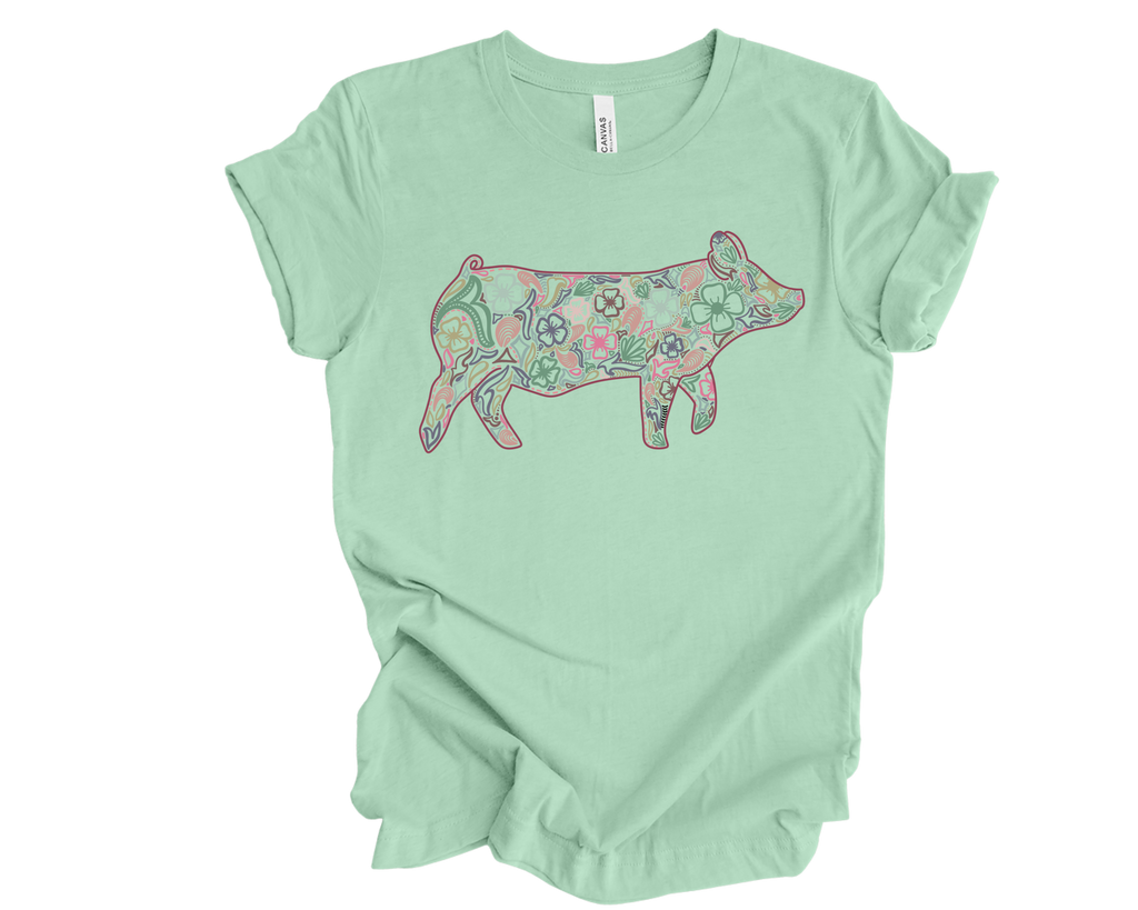 Green Floral Pig Tee