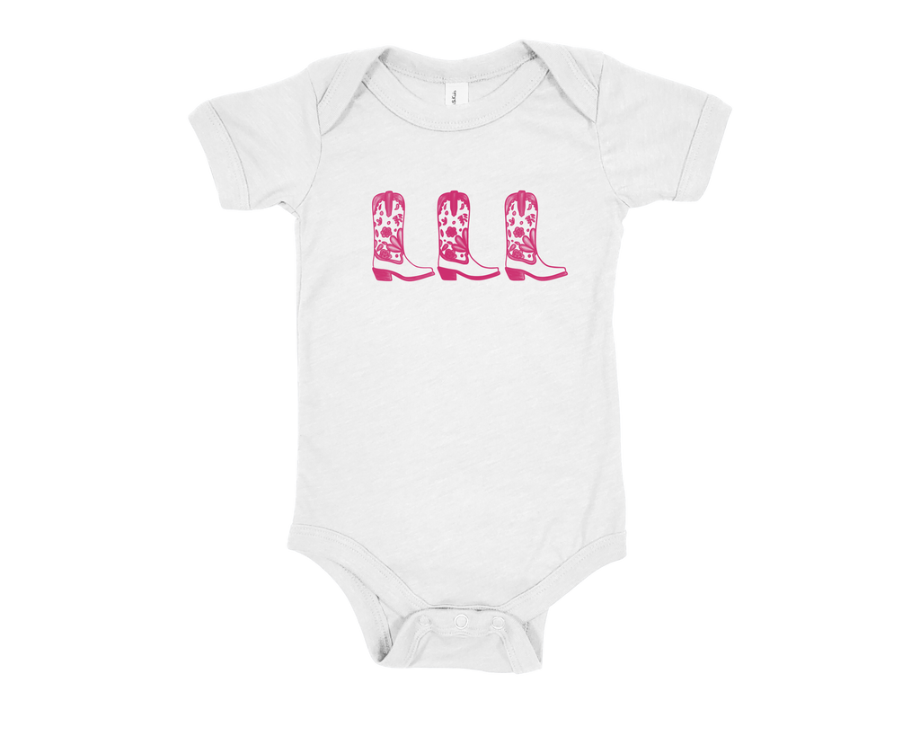 "These Boots" Onesie Pink
