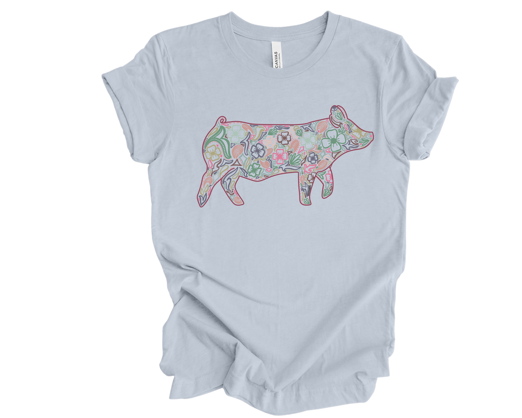 Floral Pig Blue T-shirt