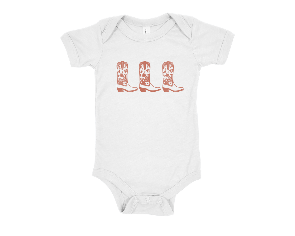 "These Boots" Onesie Brown
